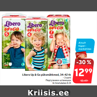 Allahindlus - Libero Up & Go püksmähkmed, 34-42 tk