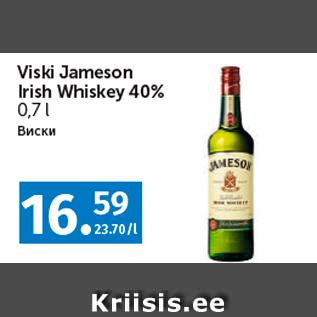 Allahindlus - Viski Jameson Irish Whiskey 40% 0,7 l