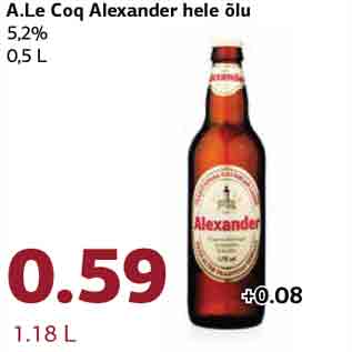 Allahindlus - A.Le Coq Alexander hele õlu 5,2%, 0,5 L