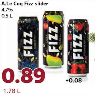 Allahindlus - A.Le Coq Fizz siider 4,7%, 0,5 L