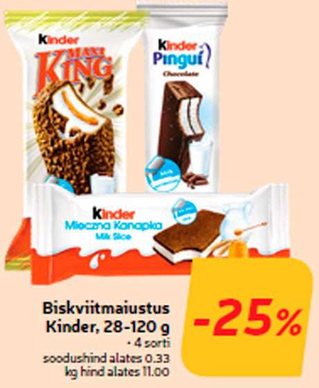 Biskviitmaiustus Kinder, 28-120 g  -25%
