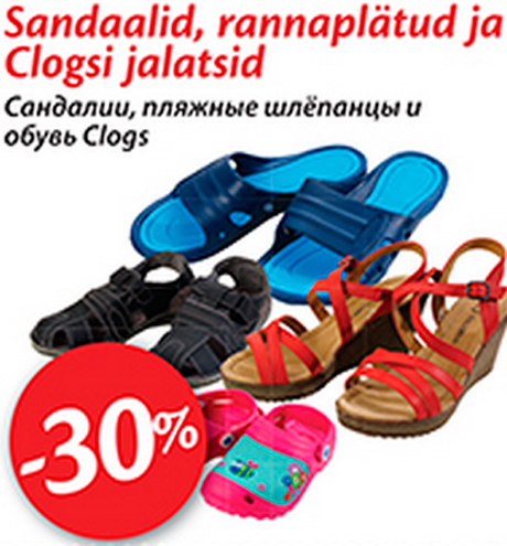 Sandaalid, rannaplätud ja Clagsi jalatsid  -30%