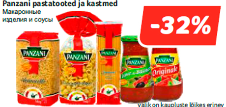 Panzani pastatooted ja kastmed -32%