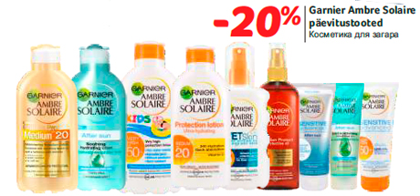Garnier Ambre Solaire päevitustooted  -20%