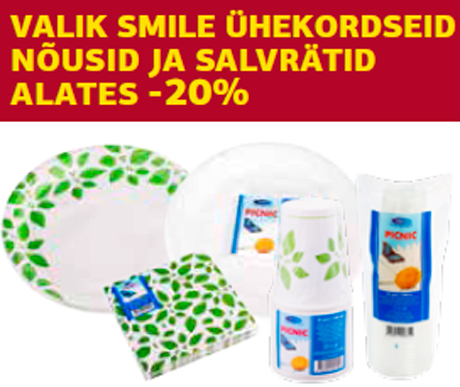 Valik SMILE ühekordseid nõusid ja salvrätid alates -20%