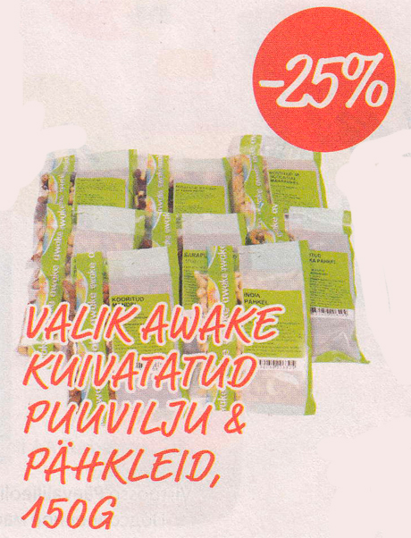 VALIK AWAKE KUIVATATUD PUUVILJU & pÄHKLEID, 150 G -25%