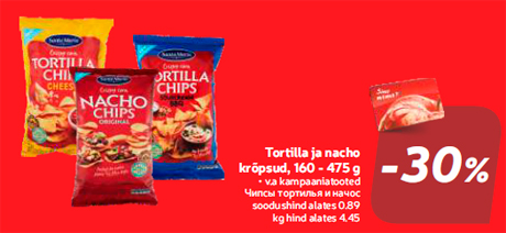 Tortilla ja nacho krõpsud, 160 - 475 g  -30%

