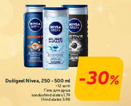Dušigeel Nivea, 250 - 500 ml  -30%

