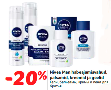 Nivea Men habeajamisvahud, palsamid, kreemid ja geelid  -20%