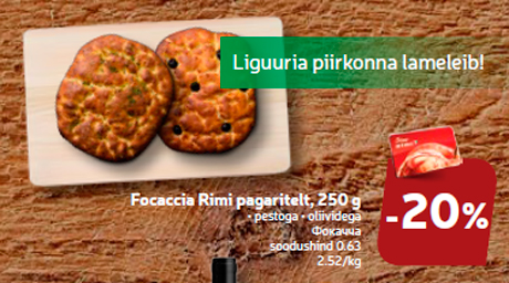 Focaccia Rimi pagaritelt, 250 g  -20%