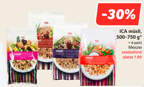 ICA müsli, 500-750 g*  -30%