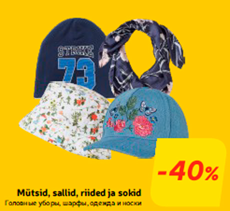 Головные уборы, шарфы, одежда и носки -40%