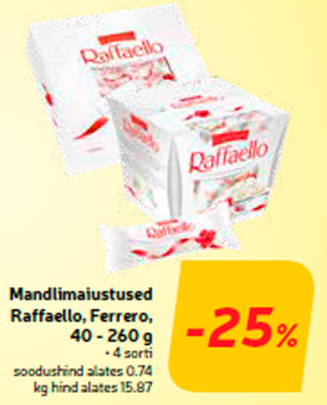 Миндальные кондитерские изделия Raffaello, Ferrero, 40 - 260 г  -25%