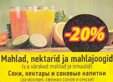 Mahlad, nektarid ja mahlajoogid  -20%