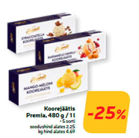 Koorejäätis Premia, 480 g / 1 l  -25%