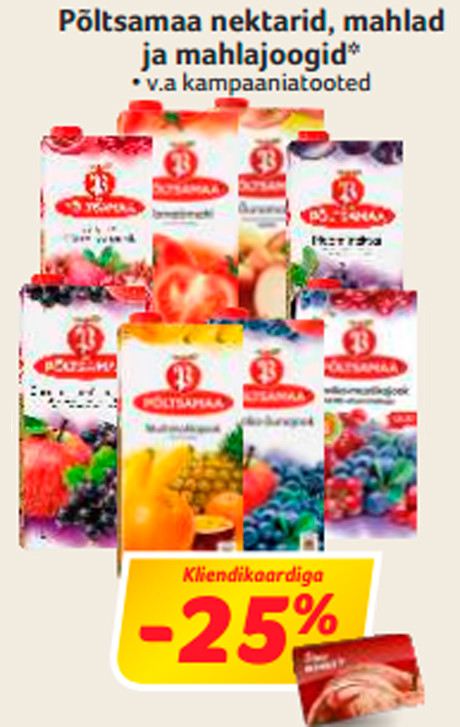 Нектары, соки и сокосодержащие напитки Põltsamaa*  -25%