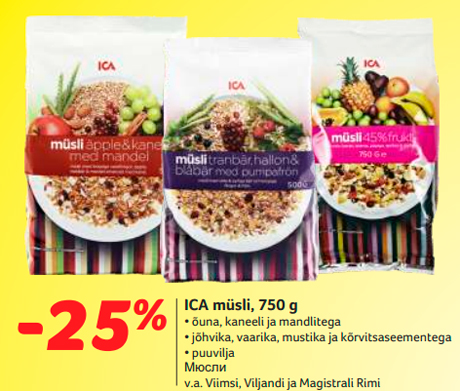 ICA müsli, 750 g  -25%