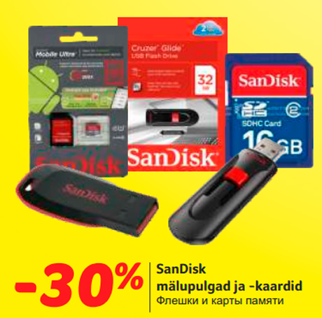 SanDisk mälupulgad ja -kaardid  -30%