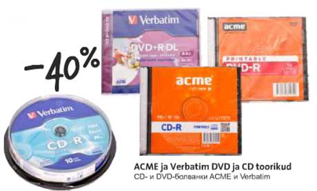 ACME ja Verbatim DVD ja CD toorikud -40%