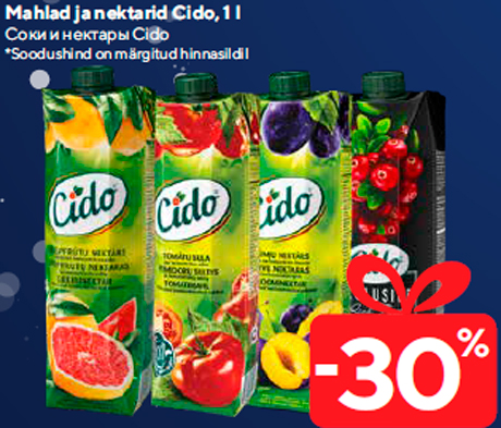 Mahlad ja nektarid Cido, 1 l  -30%