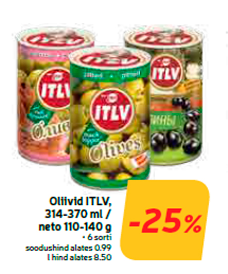 Oliivid ITLV, 314-370 ml / neto 110-140 g  -25%
