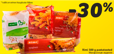 Rimi 500 g pastatooted -30%