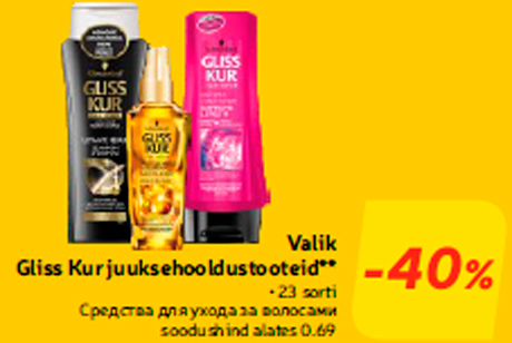 Valik Gliss Kur juuksehooldustooteid**  -40%