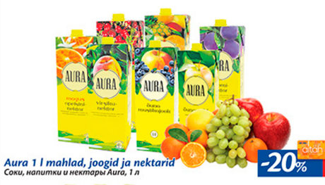 Соки, напитки и нектары Aura, 1 л  -20%