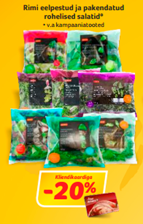 Промытые и упакованные зеленые салаты Rimi *  -20%