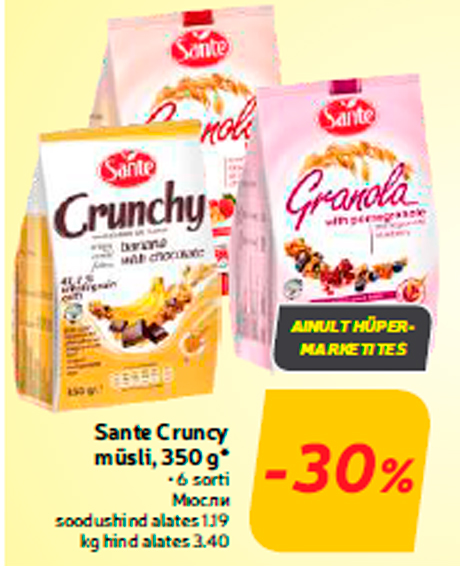 Sante Cruncy müsli, 350 g* -30%
