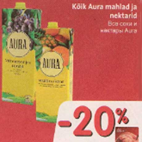 Соки и нектары Aura -20%