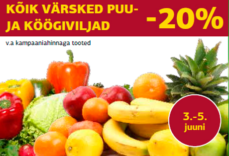 Все свежие фрукты и овощи -20%