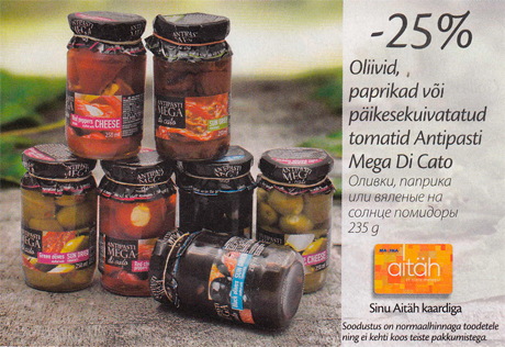  Oliivid, paprikad või päikesekuivatatud tomatid Antipasti Mega  Di Cato 235 g  -25%