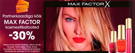 С карточкой Partnerkaardiga вся косметика Max Factor -30%