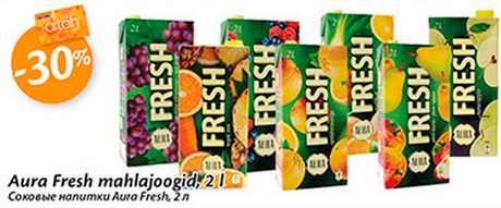 Aura Fresh mahlajoogid, 2 l
