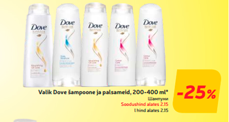 Valik Dove šampoone ja palsameid, 200-400 ml*  -25%