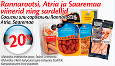 Rannarootsi, Atria ja Saaremaa viinerid ning sardellid -20%