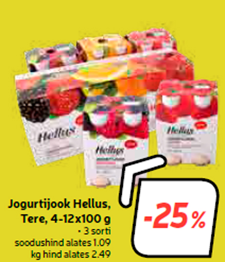 Йогуртовый напиток Hellus, Tere, 4-12х100г  -25%
