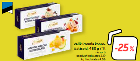 Valik Premia koorejäätiseid, 480 g / 1 l  -25%
