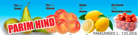 Pirn 1kg, Õun 1kg, Sidrun 1kg, Kirsstomat 250g - PARIM HIND