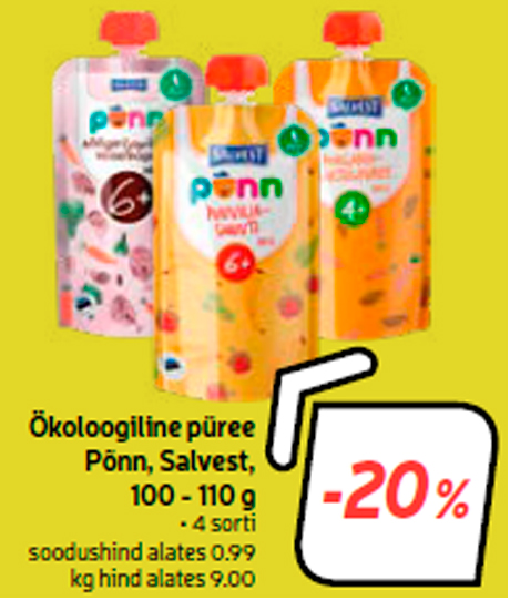 Экологическое пюре Põnn, Salvest, 100 - 110 г  -20%