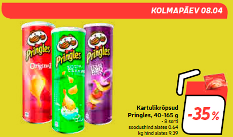 Картофельные чипсы Pringles,, 40-165 г  -35%