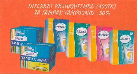 Прокладки DISCREET(100 шт) и тампоны TAMPAX  -30%