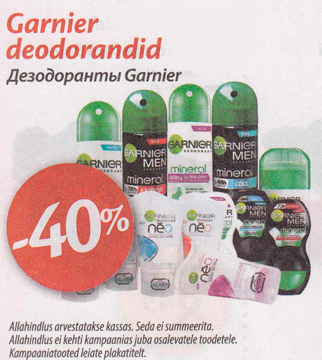 Garnier deodorandid  -40%