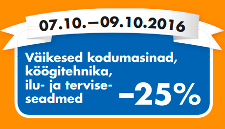 Väikesed kodumasinad, köögitehnika, ilu- ja terviseseadmed  -25%