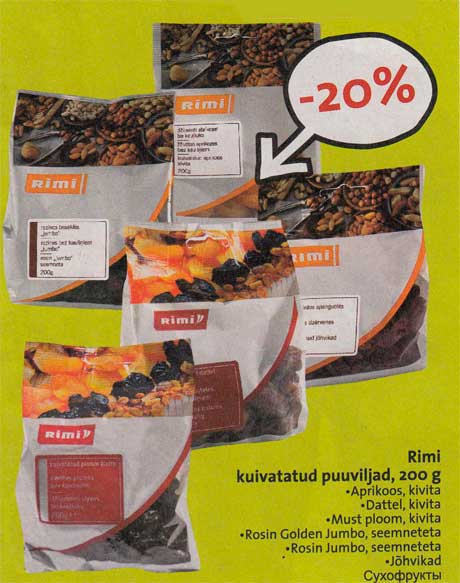 Rimi kuivatatud puuviljad, 200 g  -20%