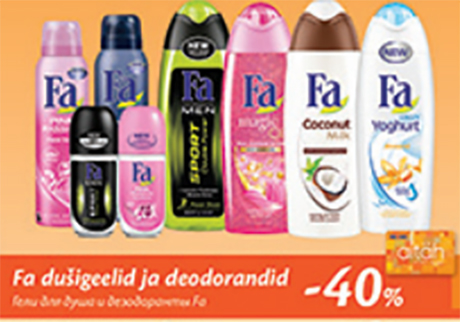 Гели для душа и деодоранты Fa -40%