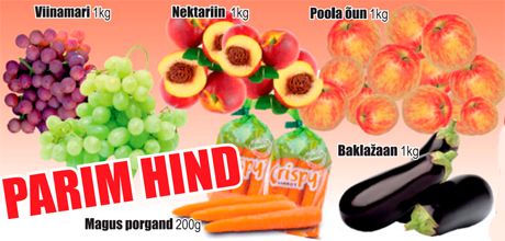 Viinamari, 1 kg; Nektariin, 1 kg; Poola õun, 1 kg; Magus porgand, 200 g; Baklažaan, 1 kg -  PARIM HIND
