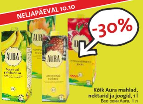Все соки Aura, 1л  -30%