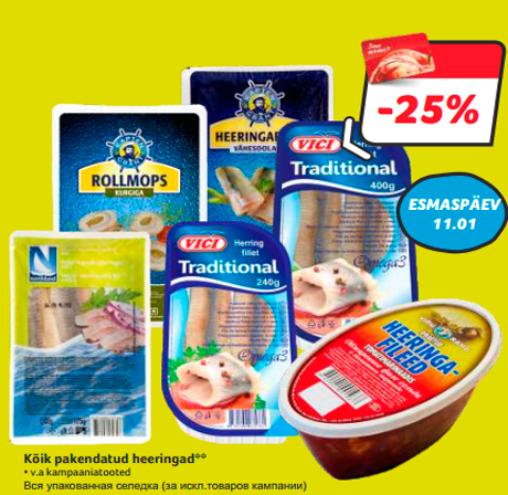 Kõik pakendatud heeringad** -25%